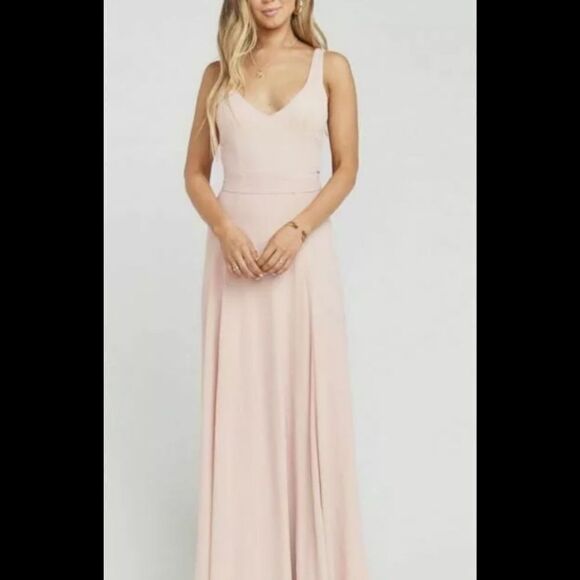 Show Me Your Mumu Jenn Maxi Dress V Neck Dusty Blush Crisp Size XS NWT - Picture 1 of 11